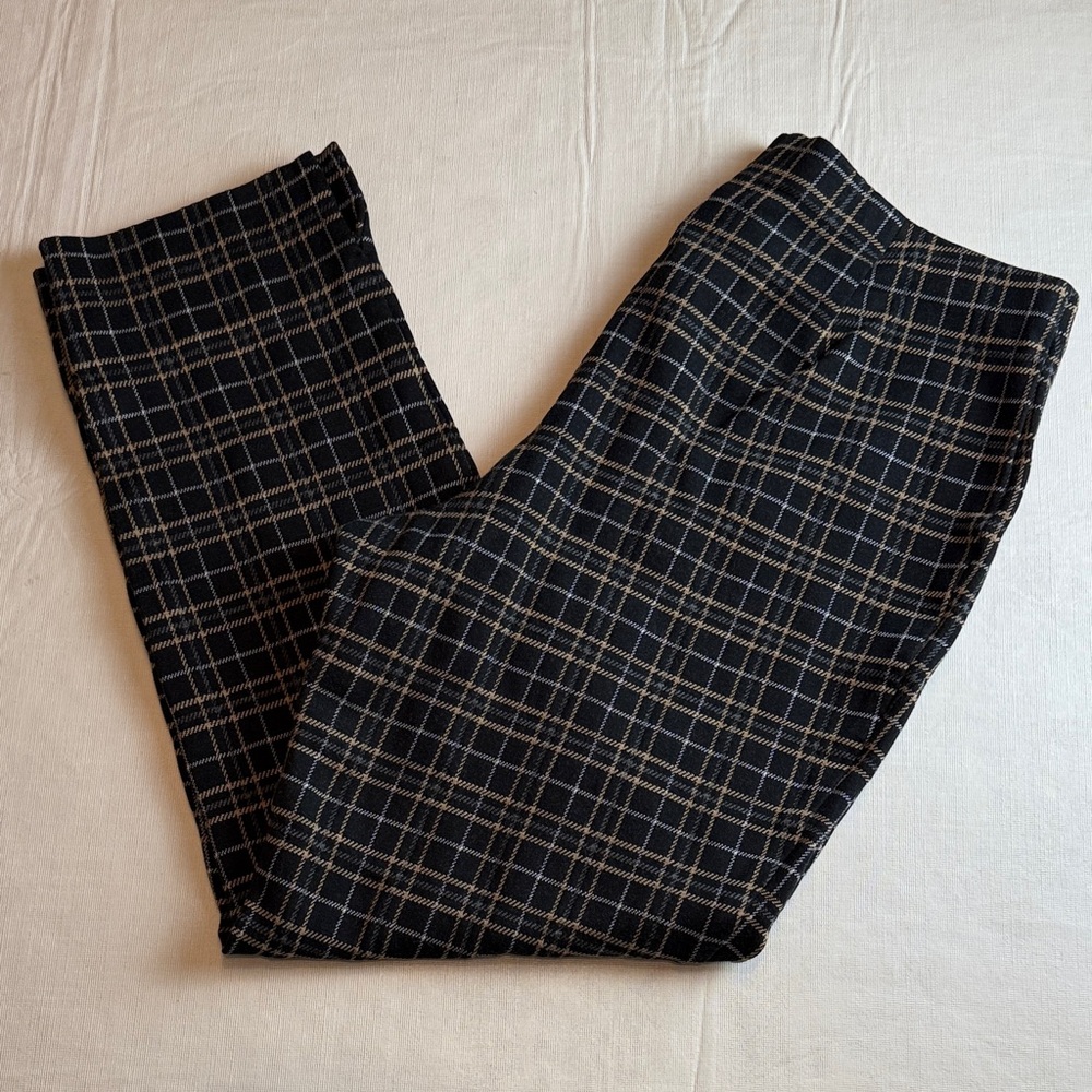 J. Jill Women's Black Tan Plaid Dress Pants Ankle Split Size L